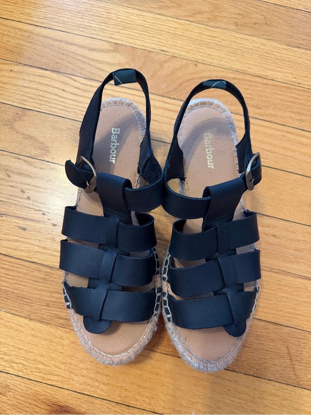 Barbour Black Woven-Strap Espadrille Sandals